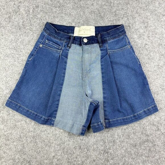Gloria Vanderbilt X Christian Siriano Jean Shorts 26/2 Severn Patchwork Pleated - Picture 1 of 12